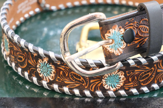 Cintura El Charro Heritage – Argento, Cuoio e Celeste
