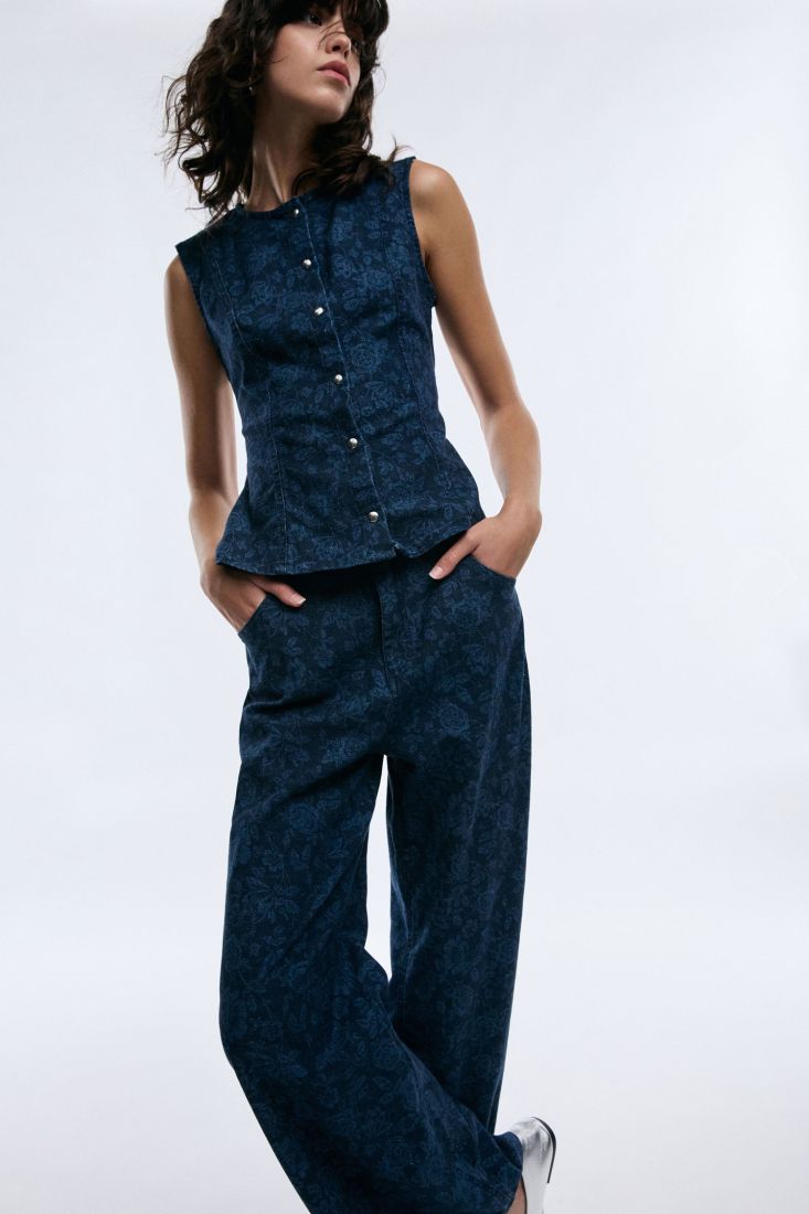 Jeans Gamba Ampia Stampa Floreale Vita Alta Please