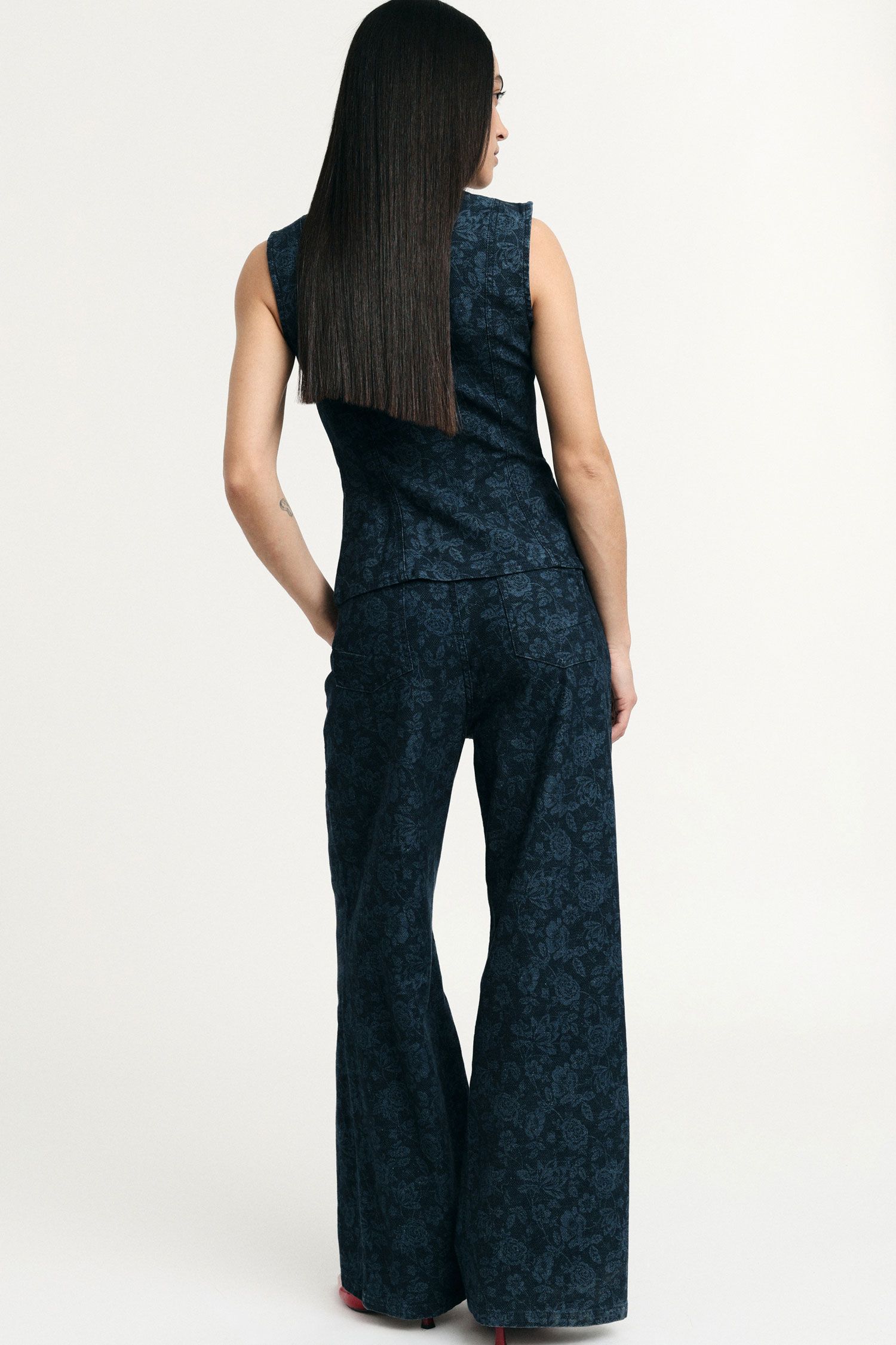 Jeans Gamba Ampia Stampa Floreale Vita Alta Please