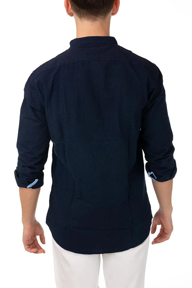 Camicia Coreana Blu Navy Seersucker IMPURE