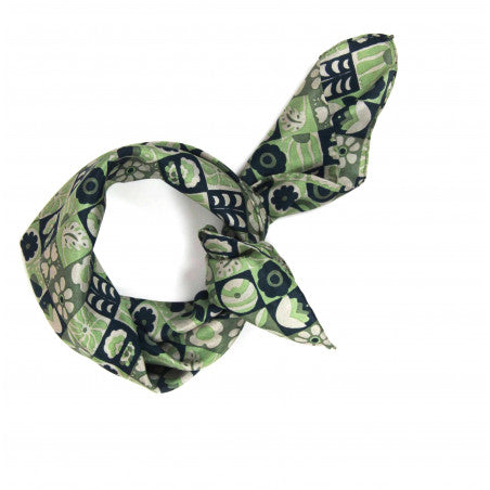 Foulard in Seta Le Belles Vagabondes - Mini Astrid Kaki 50x50 cm