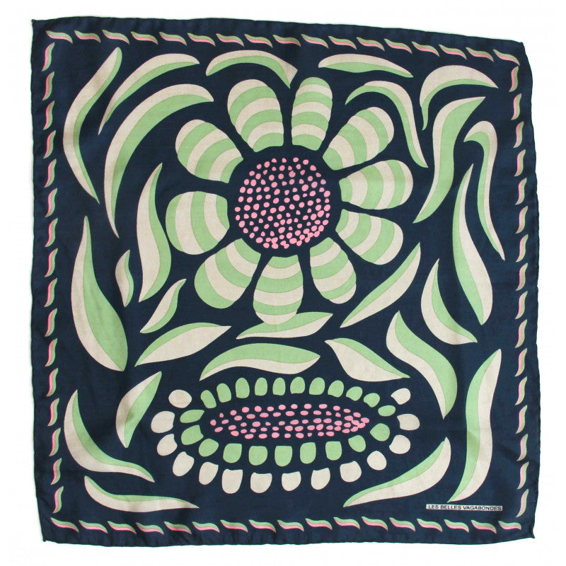 Foulard in Seta Le Belles Vagabondes - Mini Forget-Me-Not Marine Navy 50x50 cm